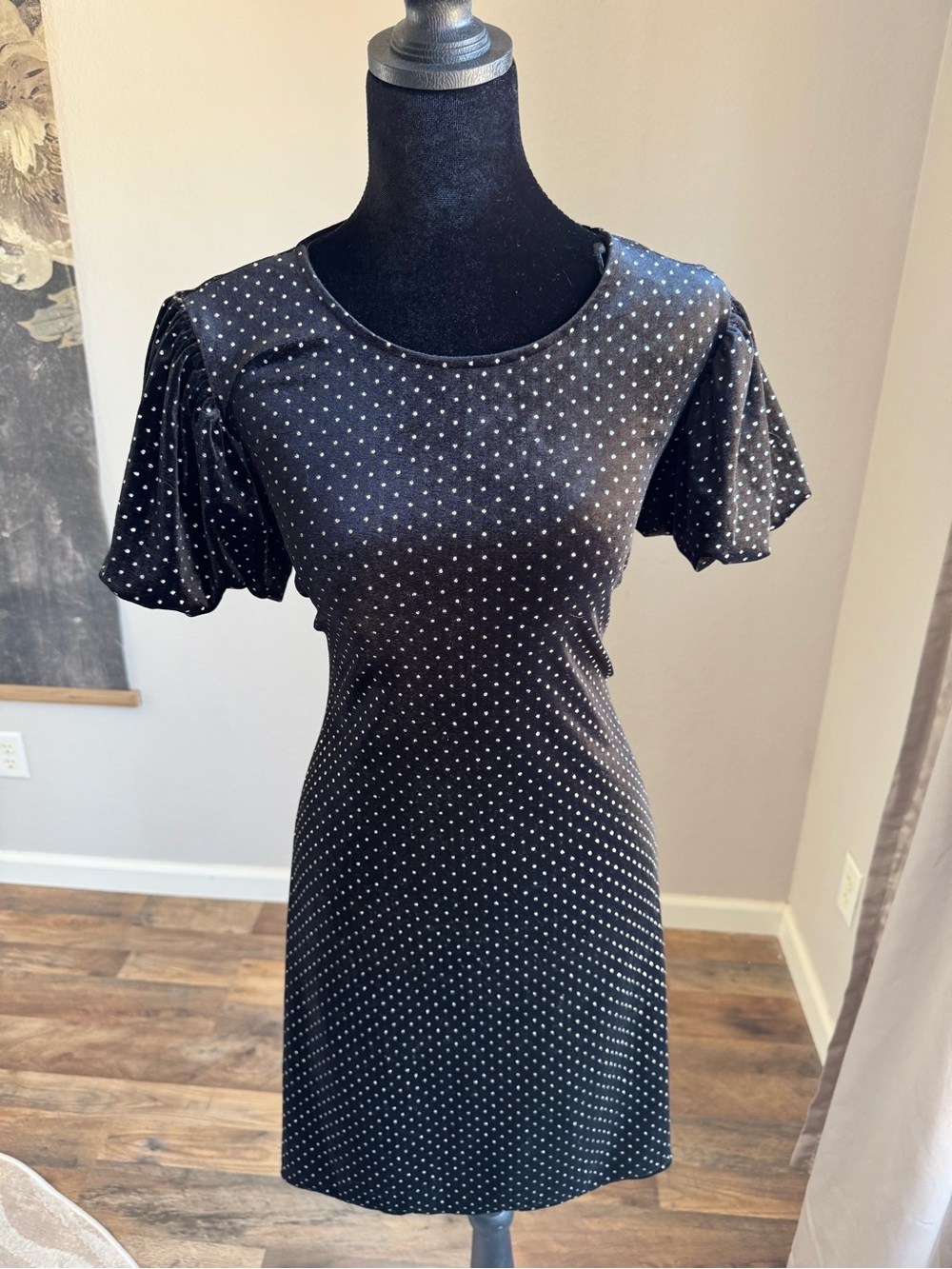 CeCe Black Mini Dress with White Polka Dots